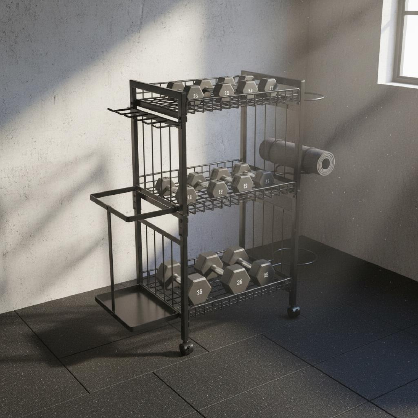 Sports Equipment Organizer Rack - Mobile Gym Equipment Rack Space-Saving Exercise