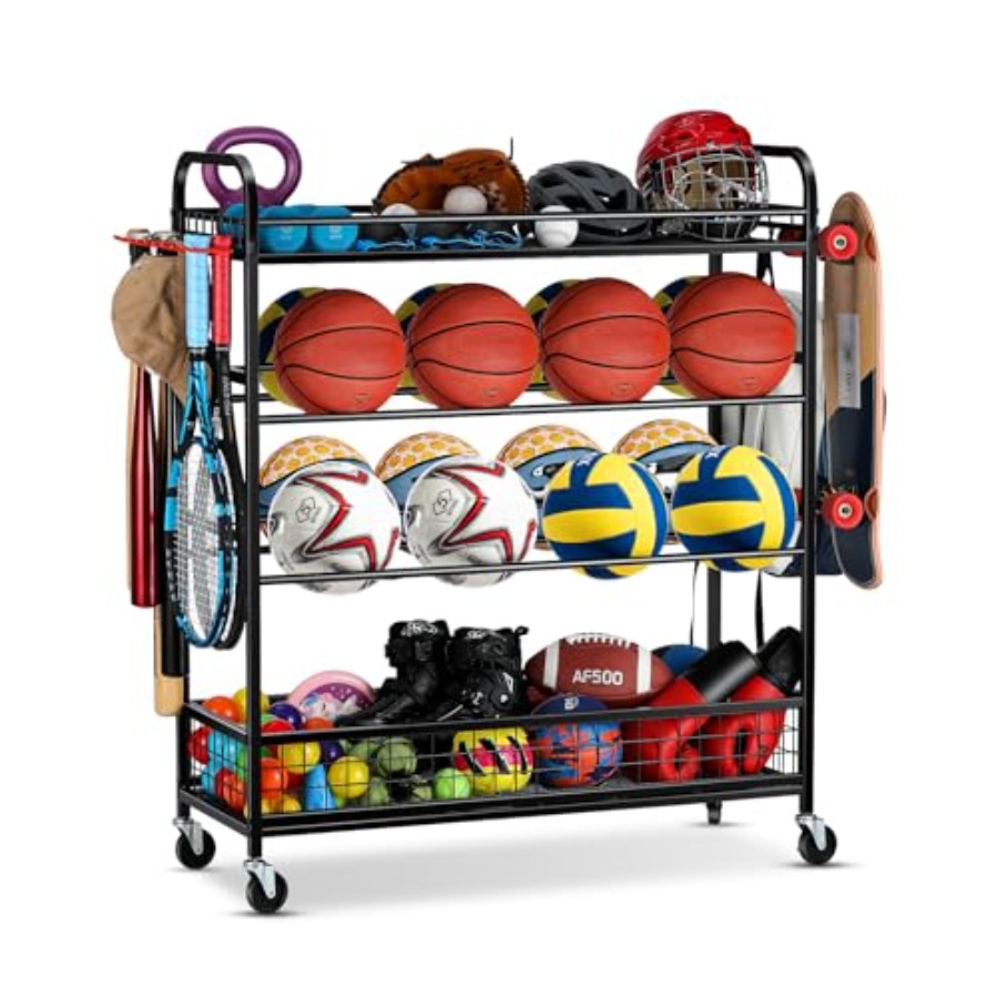Sports Equipment Organizer Rack - Garage Sports Equipment Organizer - Rolling
