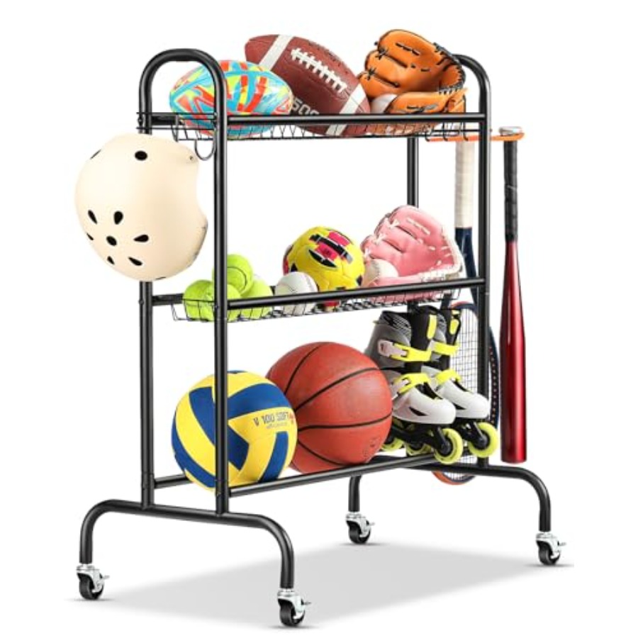 Sports Equipment Organizer Rack - Basketball Rack Rolling Basketball Shooting Training