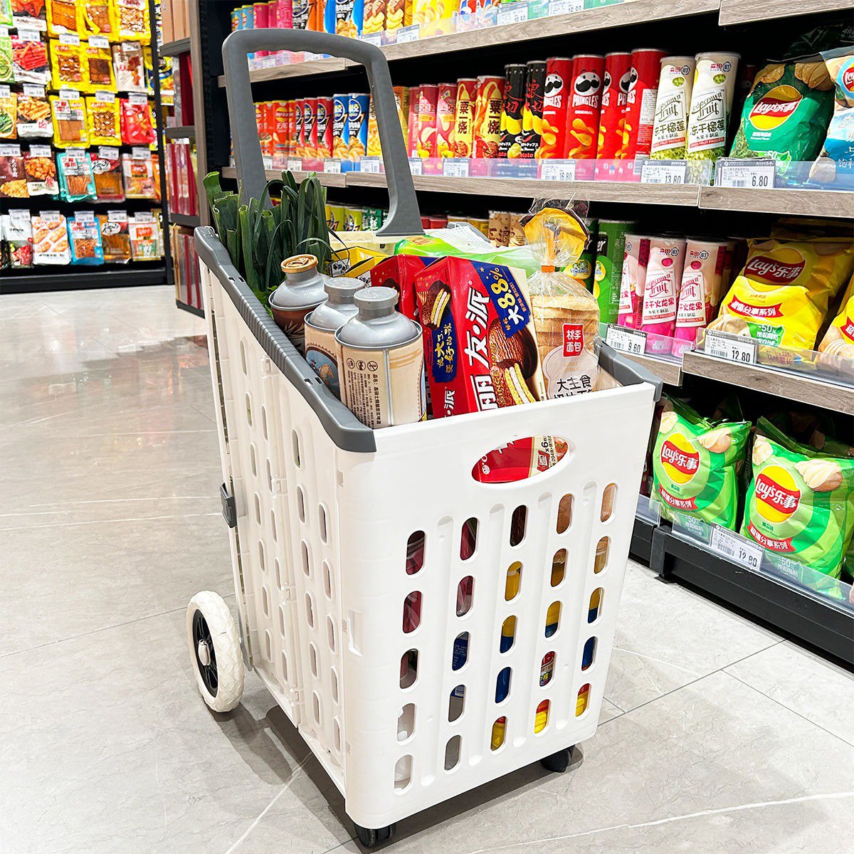 Sports Equipment Trolley - 75L Foldable Shopping Cart-25kg Capacity Plastic