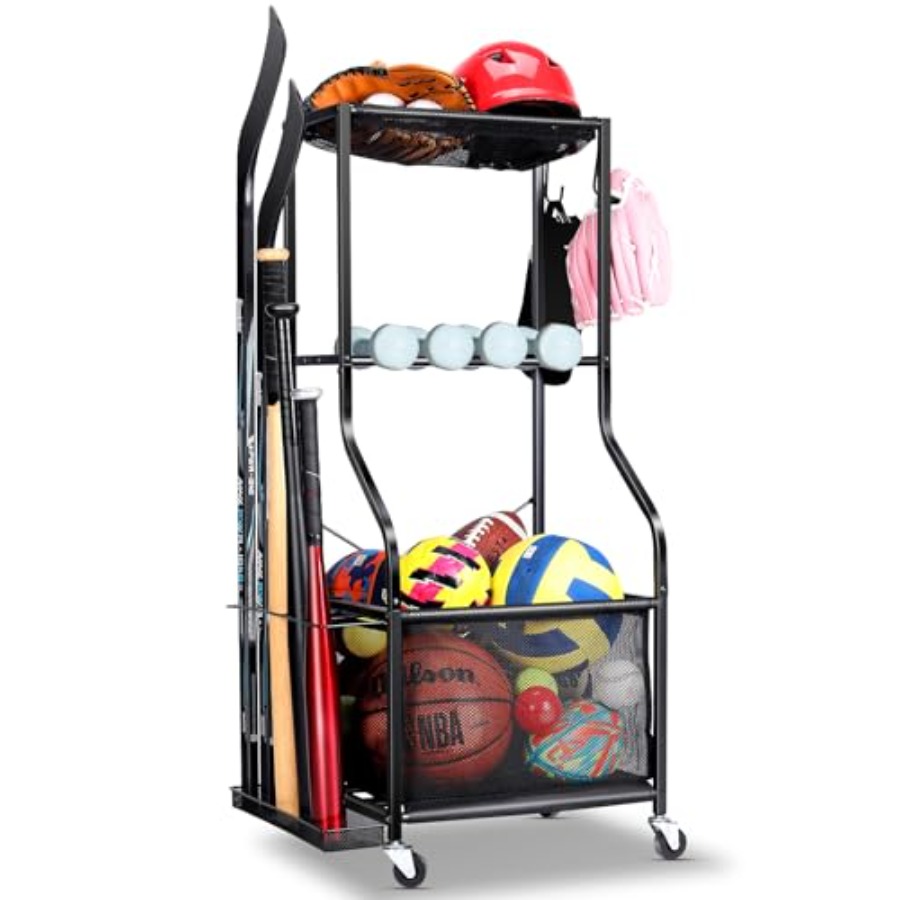 Sports Equipment Organizer Rack - Sports Equipment Garage Organizer - 3-Tier
