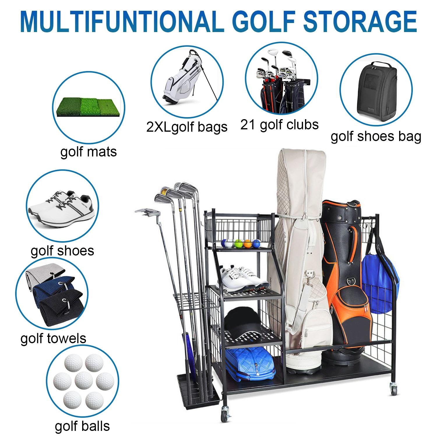 Golf Bag Storage Garage Organi – обзор и цена Sports Equipment Organizer Rack
