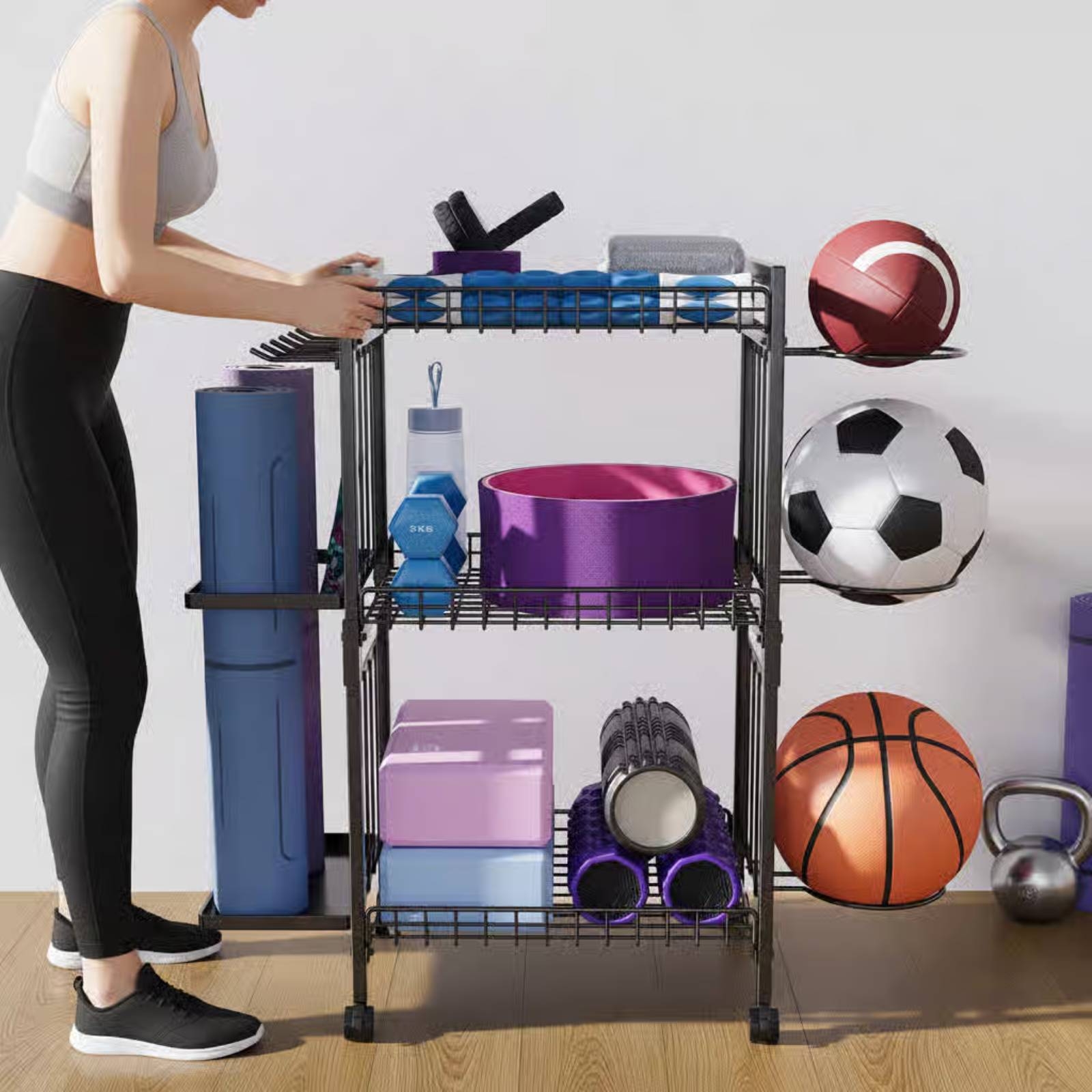 Mobile Gym Equipment Rack Spac – обзор и цена Sports Equipment Organizer Rack