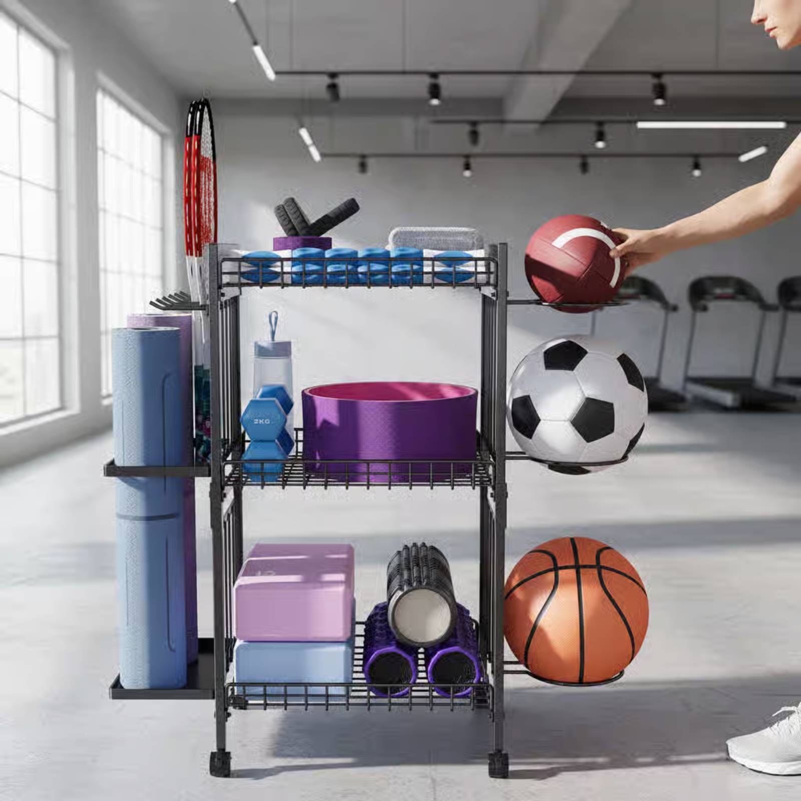 Mobile Gym Equipment Rack Spac – обзор и цена Sports Equipment Organizer Rack