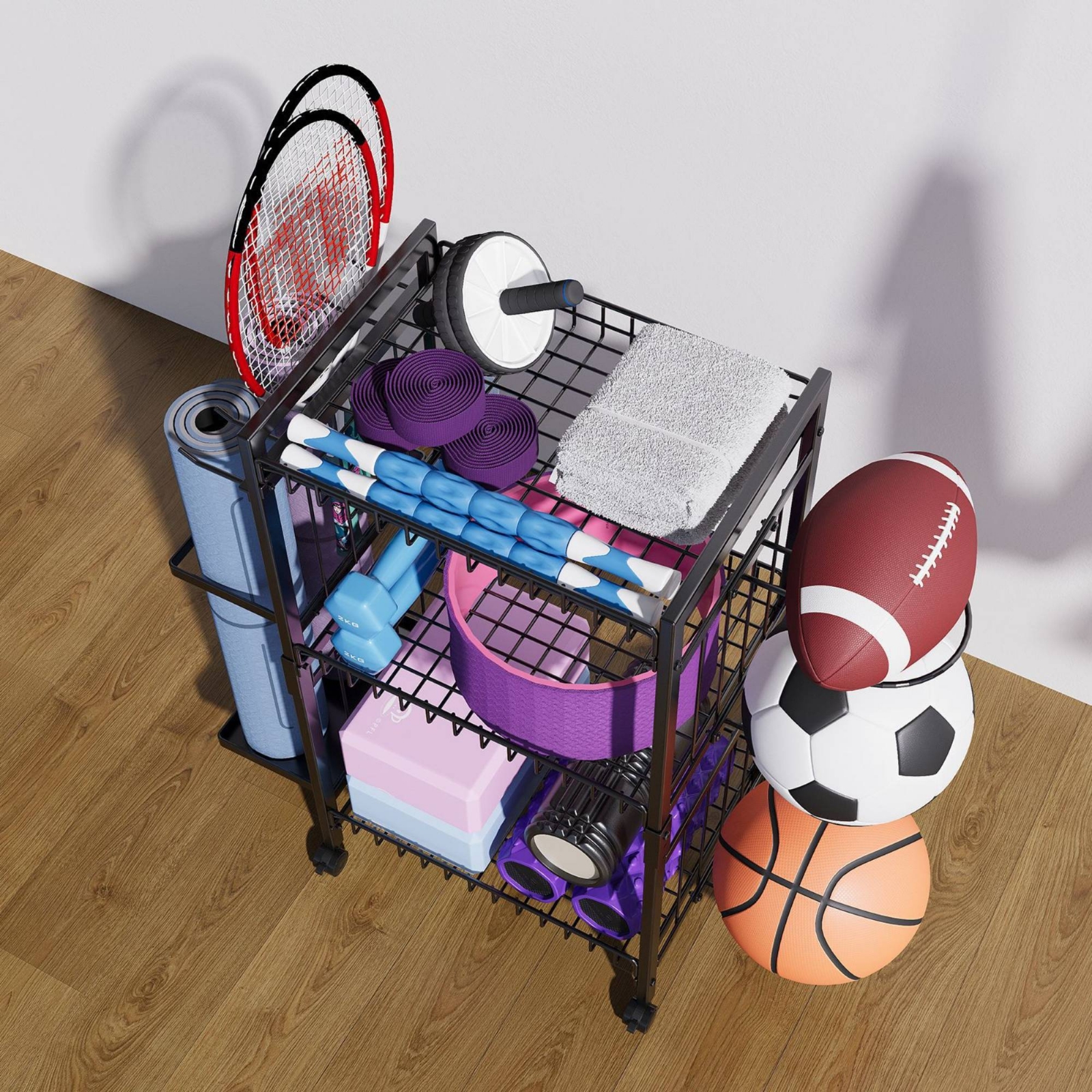 Mobile Gym Equipment Rack Spac – обзор и цена Sports Equipment Organizer Rack