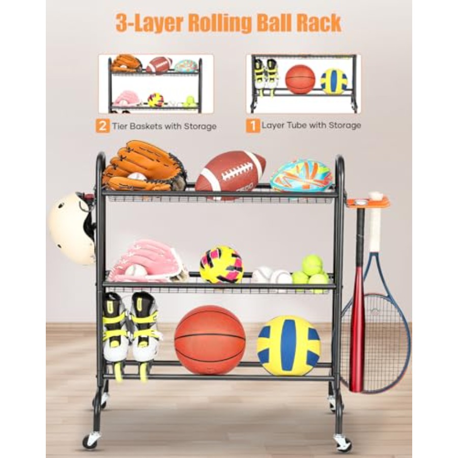 Basketball Rack Rolling Basket – обзор и цена Sports Equipment Organizer Rack