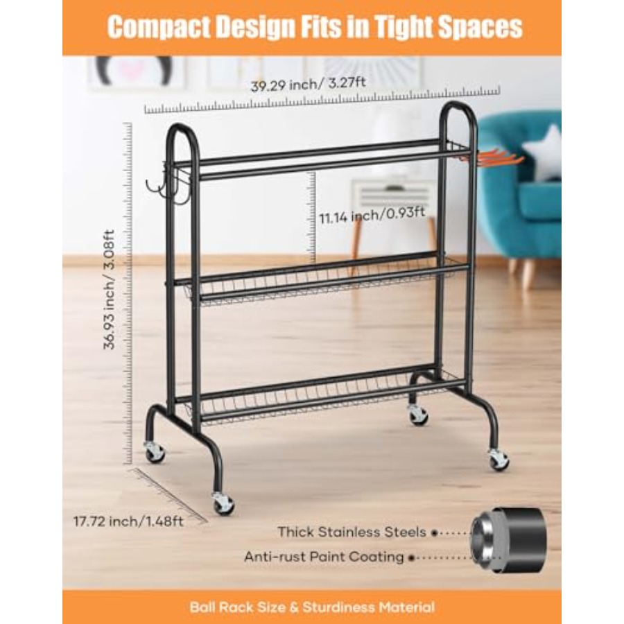 Basketball Rack Rolling Basket – обзор и цена Sports Equipment Organizer Rack